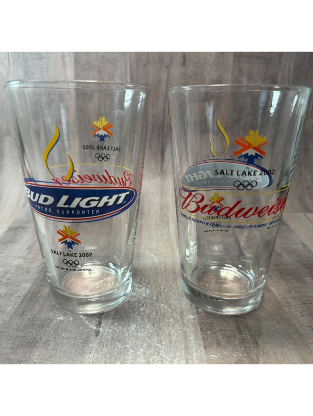 Set of 2 Budweiser 2002 Salt Lake City Winter Olympics Glasses Bud Light Beer